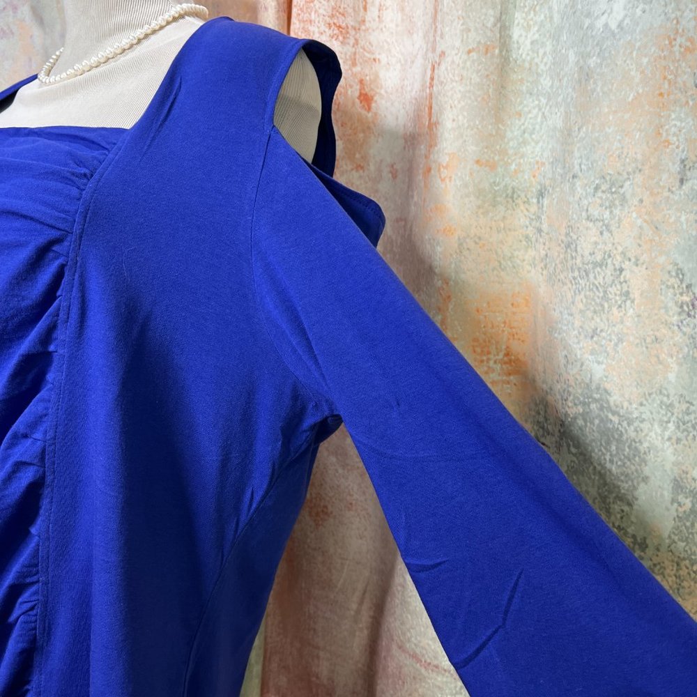 📌The Pyramid Collection Royal Blue Cold Shoulder Waterfall Front Top - Picture 5 of 15